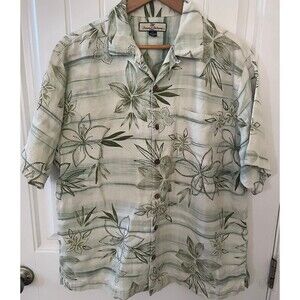 Tommy Bahama Mens 100% Silk Green Floral Hawaiian Shirt  Size M Short Sleeve